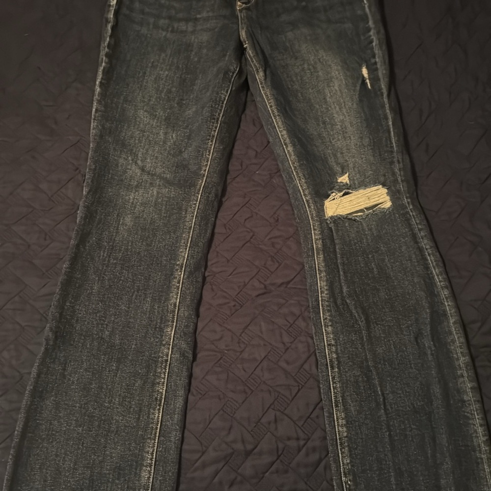 Classic dark blue Distressed Flare Jeans